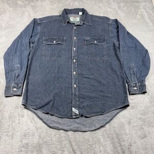 Vintage Levis Denim Button Down Shirt Men Large Blue Long Sleeve Work Pocketed